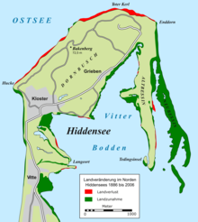Landveränderungen im Norden Hiddensees von 1886 bis 2000
