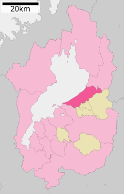 Hikones beliggenhed i Shiga præfektur Städer Landskommuner