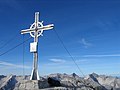 Summit cross on the Hintere Bachofenspitze in the Karwendel Alps