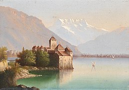 Hubert Sattler, "vue sur le château de Chillon".