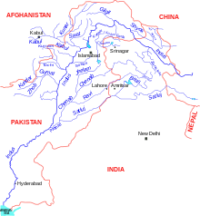 Indus and tributaries Indus river.svg