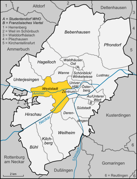 Karte Tübingen Stadtteil Weststadt