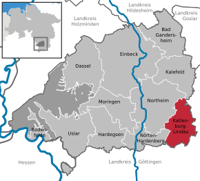 Poziția Katlenburg-Lindau pe harta districtului Northeim