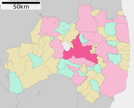 Situering van Koriyama in de prefectuur Fukushima