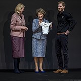 With Pauline Krikke and Princess Margriet of the Netherlands receiving as a gift a romper with the Invictus Games 2020 logo for his newborn son Archie (9 May 2019)