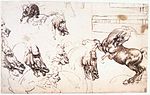Tanulmány lovakhoz (fekete kréta, vörös kréta, papír, 1503-1504 körül), Royal Librarian, London