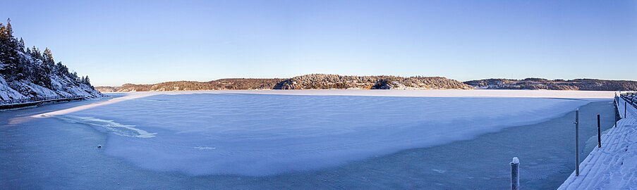 Long shadows on the ice of Gullmarn fjord at Sämstad