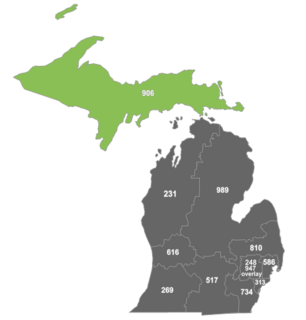 <span class="mw-page-title-main">Area code 906</span> Area code for the Upper Peninsula of Michigan