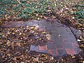 The remains of the tiled floor of the waiting room on the 'Down' platform at West Meon Station.