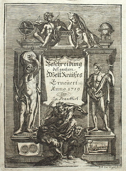 Titelkupfer der anonymen zweiten deutschsprachigen Edition durch Johann Gottfried Gregorii bei Johann Adam Jung, Frankfurt 1719, sc. Johann Jacob Vogel