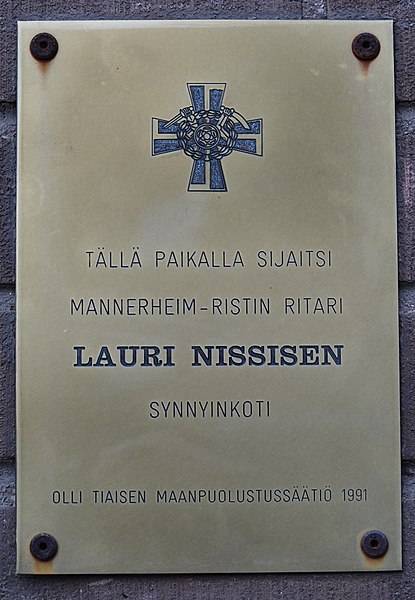 File:Mannerheim-ristin ritari Lauri Nissisen syntymäkodin muistolaatta 1991.jpg