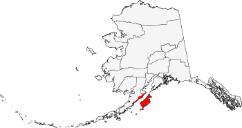 Karta över distriktet Kodiak (Kodiak Borough) med Kodiakön som största del