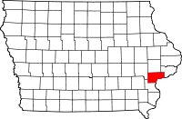 Locatie van Muscatine County in Iowa