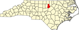 Mapa de Carolina del Norte destacando el condado de Durham