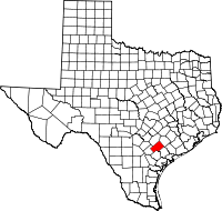 Map of Teksas highlighting DeWitt County