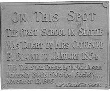 A historical marker for Seattle's first school Memorial tablet for the first school in Seattle, ca 1905 (PEISER 87).jpeg