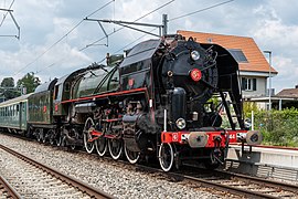 Steam locomotive front and right side view SNCF 141.R.1244