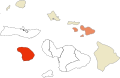 Map showing the modern districts of Maui County with Lanai highlighted