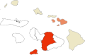 Map showing the modern districts of Maui County with Makawao highlighted