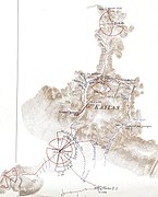 カイラス山を巡る長大な遶道の地図。地図上で"KAILAS"の文字の周りの巡回路が遶道。 (1907年)