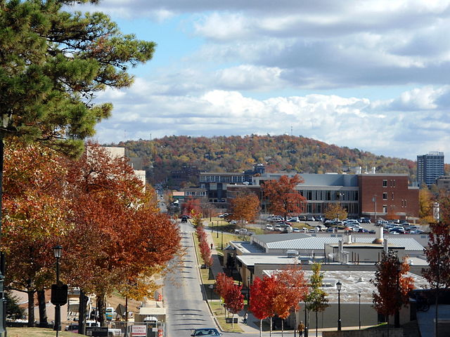 Mount Sequoyah rises above Fayetteville on the city's eastern side