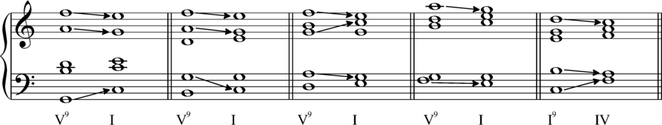 Ninth chord resolution examples given by Schoenberg.png