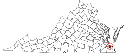 バージニア州におけるノーフォークの位置の位置図