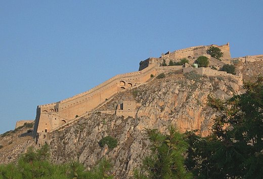 Vue du fort Palamède depuis Nauplie.