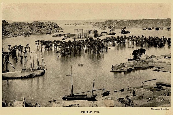 Philae flooded by the Aswan Low Dam in 1906.