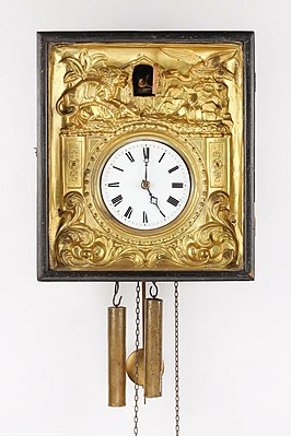 Picture frame clock with a serially stamped brass plate at the front, ca. 1850-1880 (Deutsches Uhrenmuseum, Inv. 05-3775)
