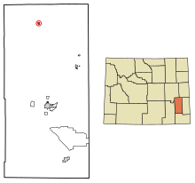 Platte County Wyoming Obszary włączone i nieposiadające osobowości prawnej Glendo Highlighted 5632290.svg