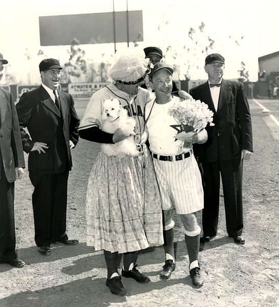 The Portland Beavers and Hollywood Stars managers before a game performing a comedy routine (Gilmore Field in the 1940s)