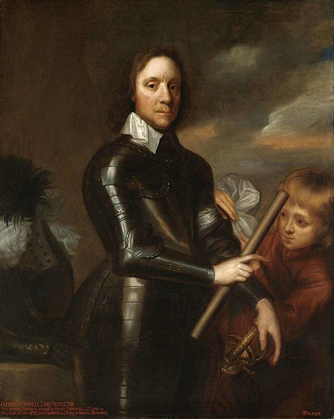 File:Portrait of Oliver Cromwell (1599–1658), Lord Protector of England, three-quarter length, standing, wearing armour, a page to the right (by After Robert Walker).jpg