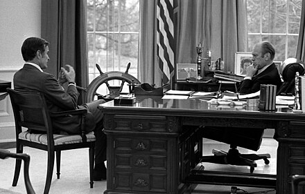 President Gerald Ford meets with CIA Director-designate George H. W. Bush, December 17, 1975.
