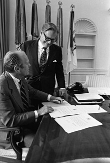 Gerald Ford and Nelson Rockefeller in the Oval Office President Gerald R. Ford and Vice President-Designate Nelson A. Rockefeller Meeting in the Oval Office - NARA - 12082599.jpg