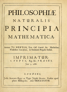 <i>Philosophiæ Naturalis Principia Mathematica</i> 1687 work by Isaac Newton describing his laws of motion and gravitation