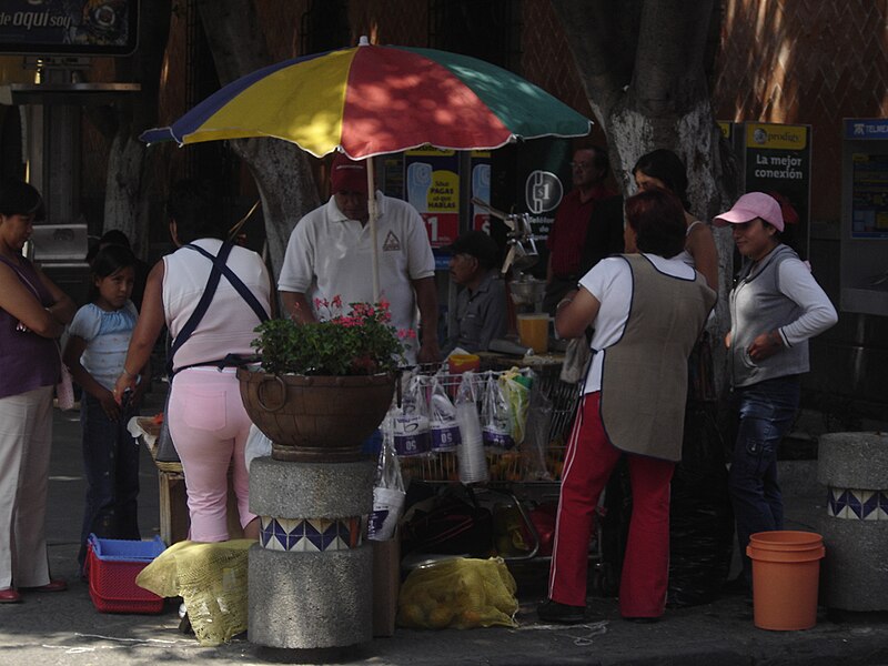 File:Puesto de jugos en la Plaza de la Democracia, Puebla.jpg