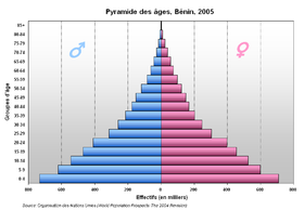 Benin'in 2005'teki yaş piramidi