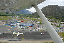 Queenstown Airport from a Glenorchy Air aircraft