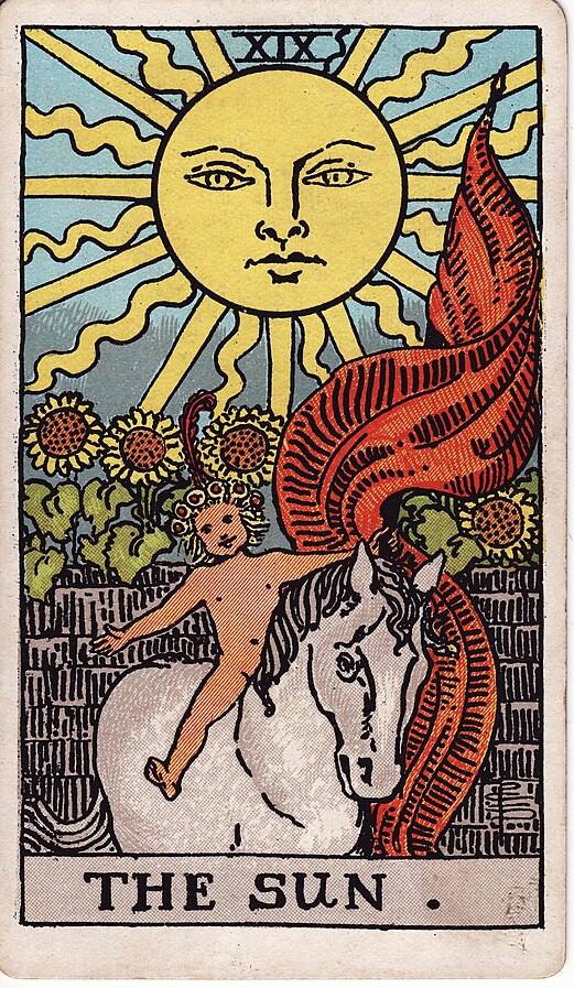 https://upload.wikimedia.org/wikipedia/commons/thumb/1/17/RWS_Tarot_19_Sun.jpg/521px-RWS_Tarot_19_Sun.jpg