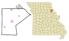 Ralls County Missouri Incorporated and Unincorporated areas Center Highlighted.svg