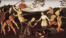 Raphael - Eusebius of Cremona raising Three Men from the Dead with Saint Jerome's Cloak. Raphael Eusebius of Cremona raising Three Men from the Dead with Saint Jerome's Cloak.jpg