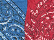 Red and blue bandanas in traditional paisley patterns