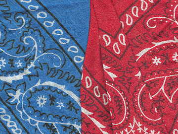 Red and blue bandanas in traditional paisley patterns