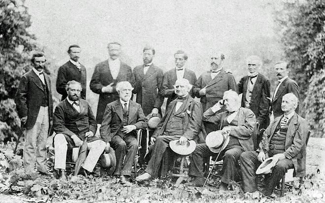 General Lee and his Confederate officers in their first meeting since Appomattox, August 1869.