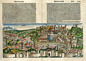 Idealized depiction of Rome from the 1493 Nuremberg Chronicle Rome at 1500.jpg