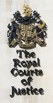 The Royal Courts of Justice, London, where Kember and Budlong's plea for political asylum was denied Royal Courts of Justice Sign.jpg