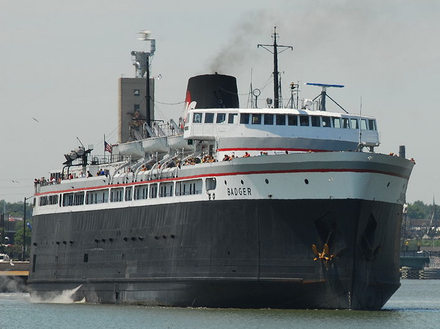 SS Badger operates ferry services between Manitowoc and Ludington