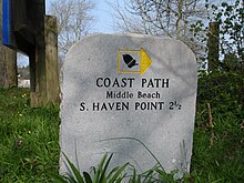 South West Coast Path stone sign near Studland