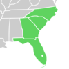 Symphyotrichum simmondsii distribution map: US — Florida, Georgia, North Carolina, and South Carolina.